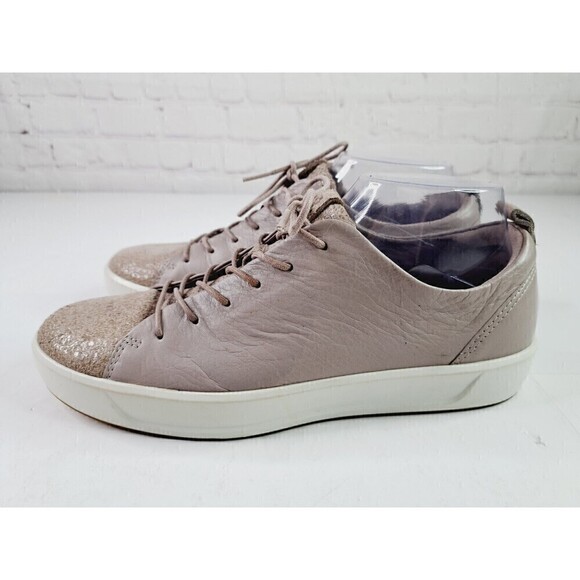 ECCO Soft 7 Shoes Womens 40 Rose Grey Leather Lace Up Sneaker Comfort - Picture 3 of 7